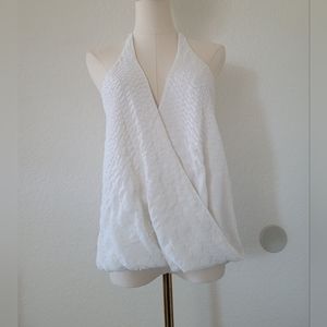 Guess White Deep V-Neck Beaded Top Size M